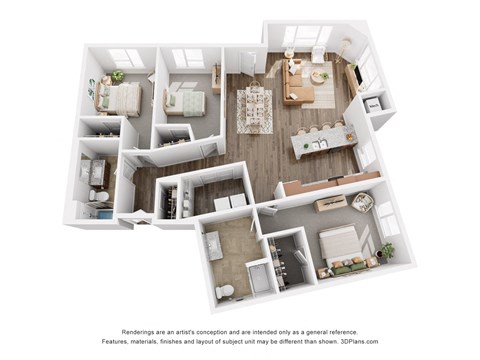 Floor plan for 3 beds, 2 baths, 1513 sqft